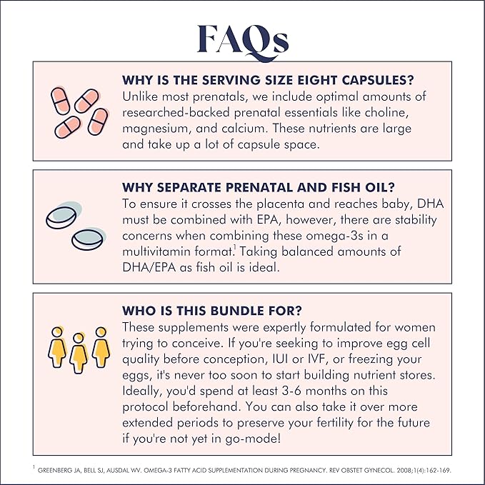 FullWell Women's Fertility Trio - Conception Support for Women - Includes Fertility Booster Prenatal Multivitamin &amp Fish Oil - Supports Egg Health - CoQ10 &amp Ashwagandha - 30 Servings