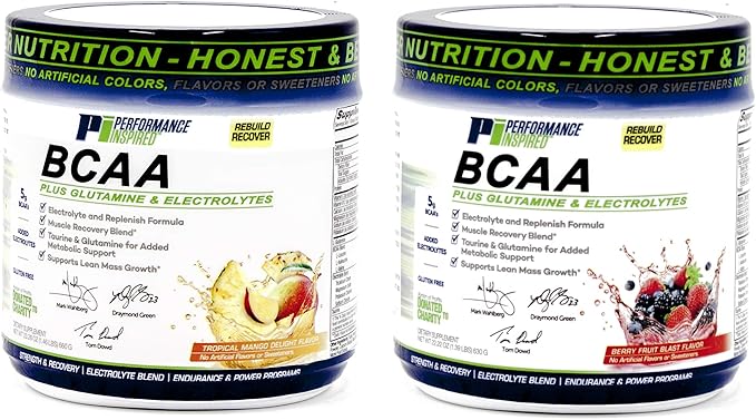 PERFORMANCE INSPIRED Nutrition BCAA Powder – 5G BCAA with Electrolytes Taurine &amp Glutamine – All-Natural Recovery &amp Clean Formula – Tropical Mango Delight – 1.46 lb