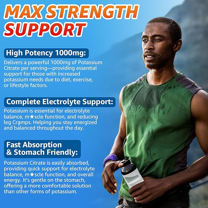 Potassium Citrate 1000mg Gummies Potassium Magnesium Supplement + Calcium Zinc Sodium Vitamin B6 B12 Support Leg Cramps Electrolyte Balance Body Performance Energy Boost Sugar Free 60 Cts