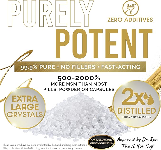 Gold Standard Organic Sulfur Crystals 1lb - 99.9% Pure MSM Crystals - High-Purity MSM Supplement Powder - Large Granular Flakes - 3rd Party Tested for Purity