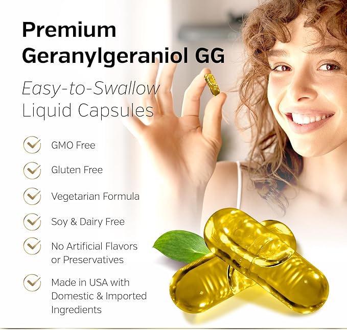 Sunergetic Premium Geranylgeraniol Supplement - GG-Gold 150mg with DeltaGold Vitamin E Tocotrienols- Annatto Derived GG for Statin Users Heart Health &amp CoQ10 Production - 60 Capsules