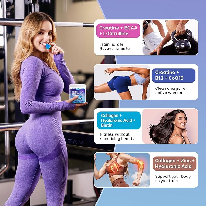Creatine Gummies for Women 5000mg – Sugar Free Creatine Monohydrate Chews for Strength Lean Muscle &amp Recovery with Collagen &amp BCAA Pre Workout Supplement 90 Gummies
