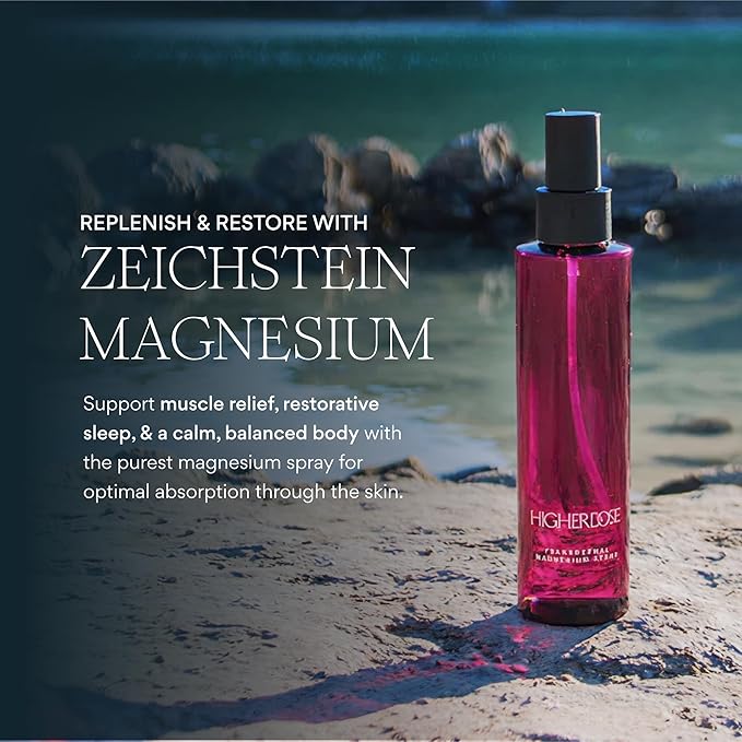 HigherDOSE Transdermal Magnesium Spray - Purified Water &amp Sea Salt Body Spray for Muscle Recovery Mood Support &amp Hormone Balance - Relax and Absorb Electrolytes (5 Fl Oz) (Packaging May Vary)