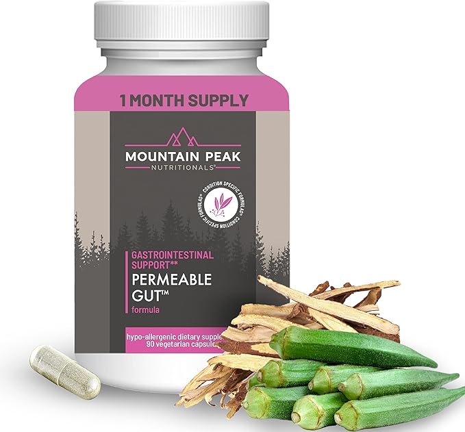 Mountain Peak Nutritionals Permeable Gut Formula - Helps Protect Stomach &amp Intestinal Lining - Leaky Gut &amp Gastro Support Supplement - Hypoallergenic Dietary Supplement (90 Vegetarian Capsules