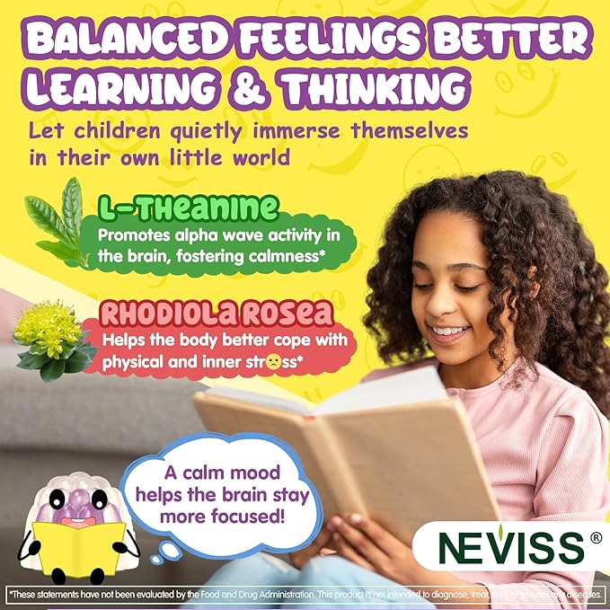 Kids 4+ Focus &amp Energy Gummies Kids Brain Supplement w/Algae Omega-3 Methylated B6 &amp B12 L-Theanine L-Tyrosine Phosphatidylserine for Attention Memory Nootropic Caffeine free &amp Sug