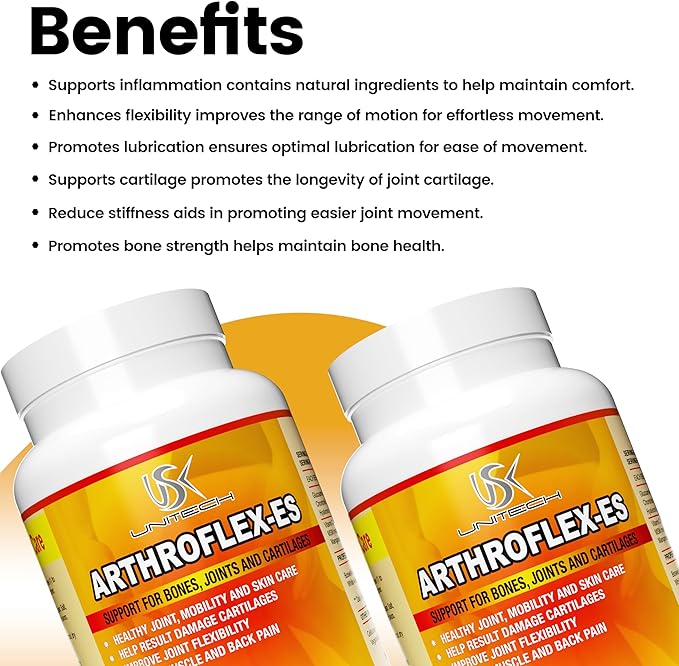 USK ARTHROFLEX-ES | Joint Support Supplement | Natural Formula with Glucosamine Chondroitin MSM and Turmeric | Supports Comfort and Flexibility | 60 Capsules