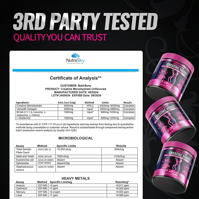 Bold Buns Creatine for Women – Booty Builder Supplement with Collagen &amp BCAA – Supports Muscle Development Post-Workout Recovery Skin Elasticity Healthy Hair &amp Nail | Unflavored – 30 Servin