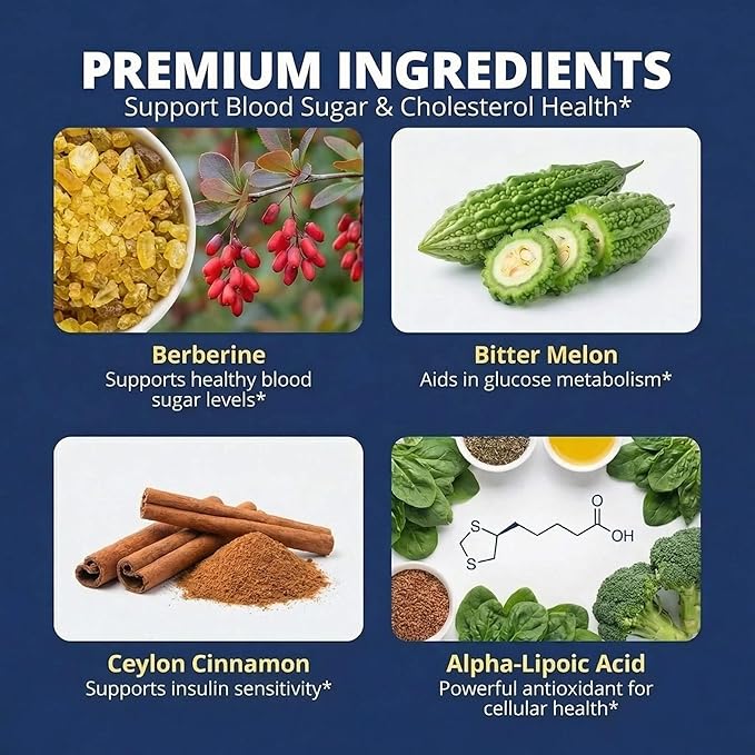 Berberine with Ceylon Cinnamon 800mg Advanced 4-in-1 Synergy Berberine Supplement Multi-Targeted Berberine Complex Support Blood Sugar Cholesterol Health &amp Immune* Gluten-Free Non-GMO &amp V