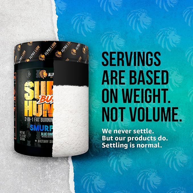ALPHA LION Superhuman Burn – 2 in 1 Metabolism Booster Pre Workout and Thermogenic Fat Burner for Men – Appetite Suppressant and Weight Loss Supplement (21 Servings Blue Gummy Bear Flavor)