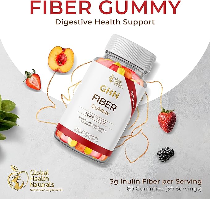 Vegan Fiber Gummies for Adults – 3g Prebiotic Fiber from Inulin per Serving – Natural Strawberry Peach &amp Blackberry Flavors – Non-GMO Gluten-Free Gelatin-Free – 30 Servings