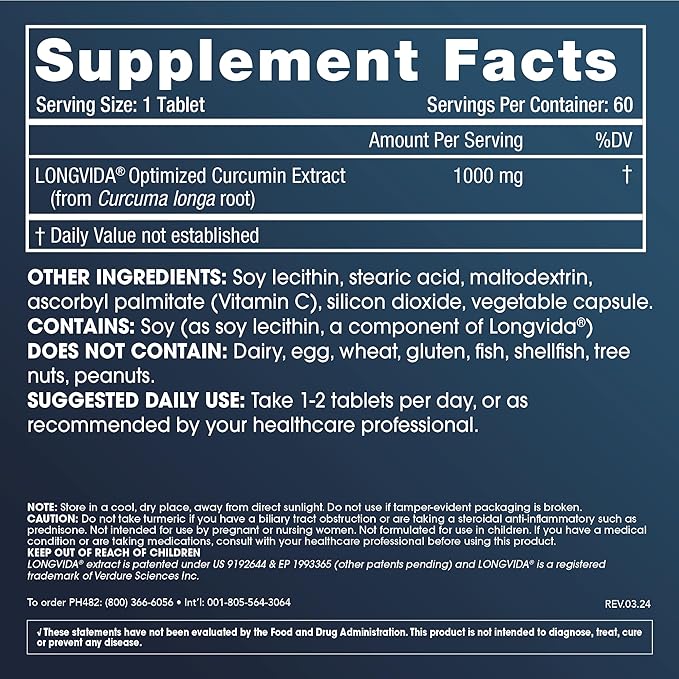 ProHealth Longevity Optimized Curcumin Longvida® - 1000 mg 60 Tablets (3 Pack)
