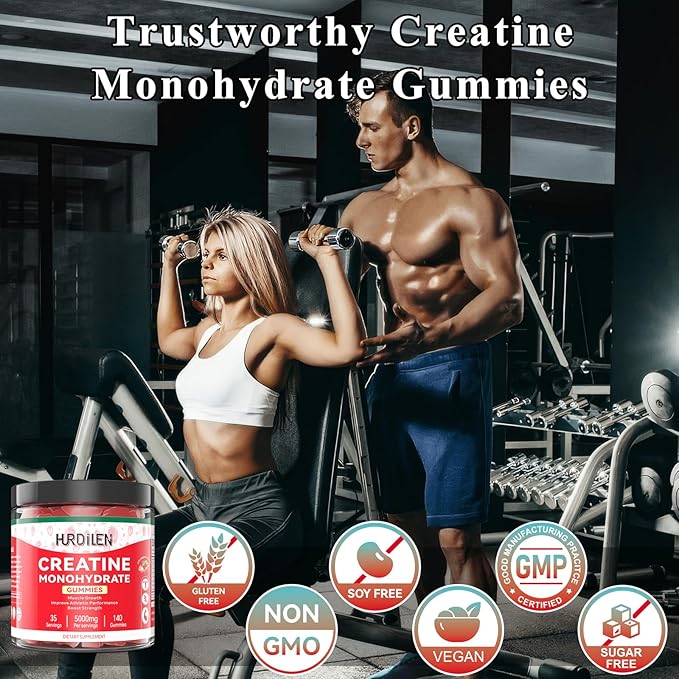 140 Count Creatine Monohydrate Gummies 5000mg Creatine Monohydrate No Sugar Gummies for Women &amp Men with L-Taurine Vitamin B12 for Muscle Strength Muscle Recovery Glute Builder Energy Boost