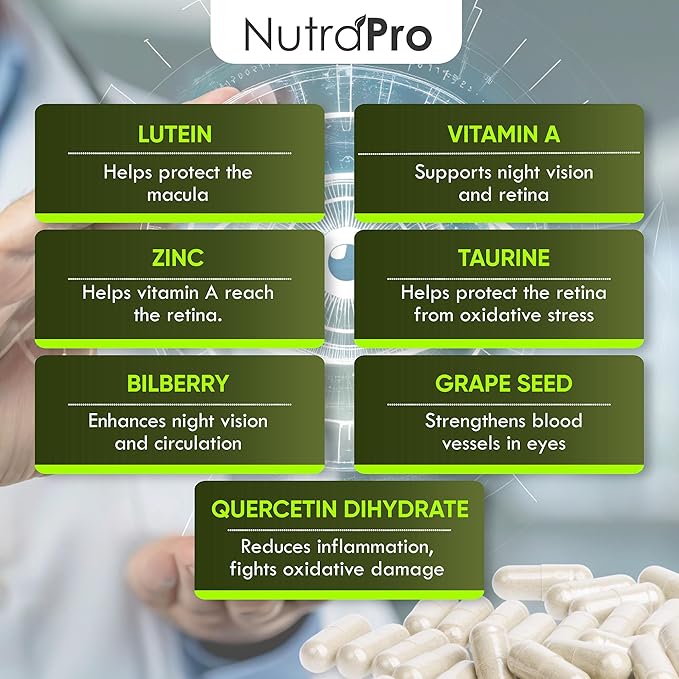 Vision Support - Best Eye Vitamins For Blurry Vision.Eye Supplements For Adults with Lutein For Macular Health Eye Vision Eye Strain and Fatigue.With Zinc and Vitamin A to Support Sharp Vision.