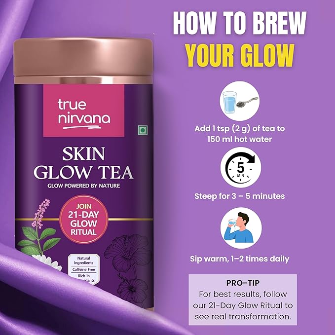 Truenirvana Skin Glow Tea – Ayurvedic Herbal Loose Leaf Blend (100g) | Caffeine-Free | Manjishta Hibiscus Amla &amp Rose Petals | Daily Wellness &amp Radiance Support