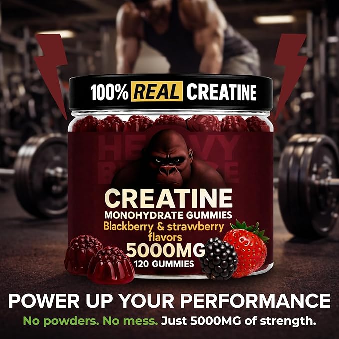 Creatine Monohydrate Gummies 5g Sugar Free Creatine with Vitamin B12 and L-Taurine | Muscle Growth for Men and Women | Low Calorie Formula 120 Gummies for 30 Servings Mixed Berry