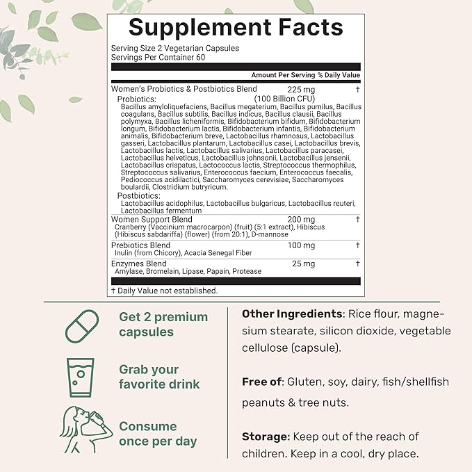 Micro Ingredients Probiotics for Women 100 Billion CFU with Prebiotics 120 Veggie Capsules | pH Balance Urinary Tract Vaginal &amp Gut Health Support* | 40 Strains with Cranberry D-Mannose &amp