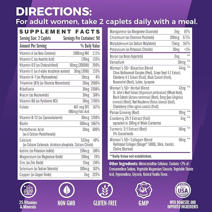 Vitamin World Ultra 360 Multivitamin for Women 50 Plus Women's 50+ Multivitamin with Minerals &amp Herbs for Menopause Support Supplement with Vitamin B D E &amp Zinc for Healthy Aging 180 Capl