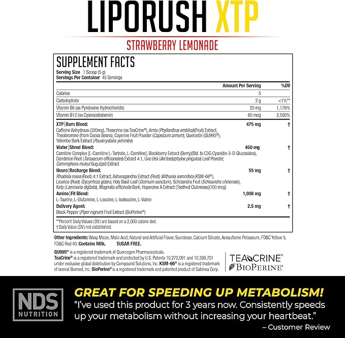 LIPORUSH NDS Nutrition XTP Thermogenic Fat Burner with L-Carnitine - Energy Focus and Appetite Control - Extreme Thermogenic Fat Burning Powder Weight Loss - Caramel Apple (45 Servings)