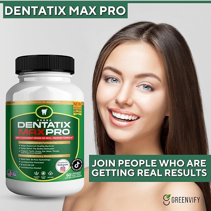 Dentatix Max Pro for Gums and Teeth Health &amp Fresh Breath - 40 Billion CFU Advanced Oral Probiotics for Mouth Bad Breath Capsule Supplement (5)