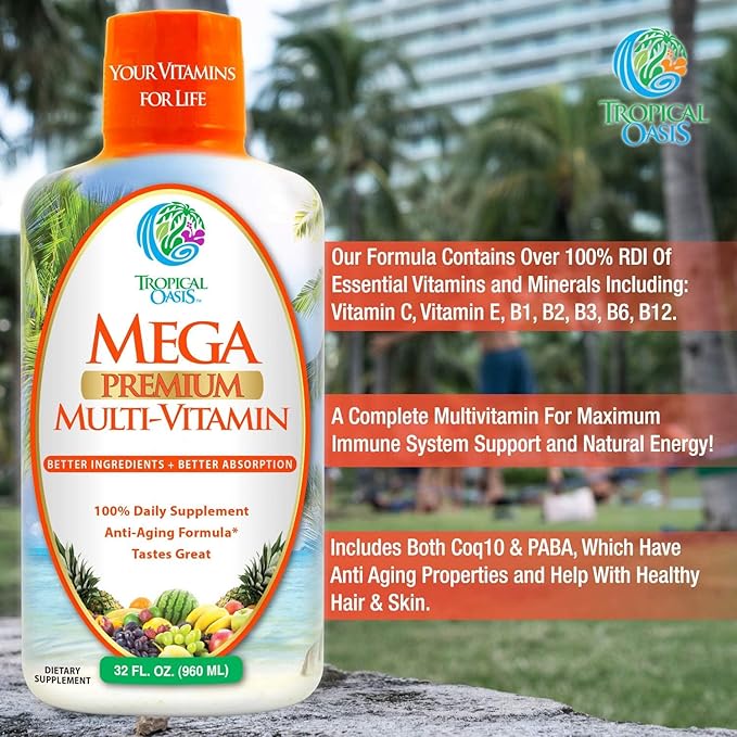 Mega Premium Liquid Multivitamin | Natural Immune Support Vitamin w/ 1333% Vitamin C 200% D3 Zinc + 20 Vitamins 70 Minerals &amp 21 Amino Acids | Sugar Free | Orange Flavor | 98% Absorption | 32