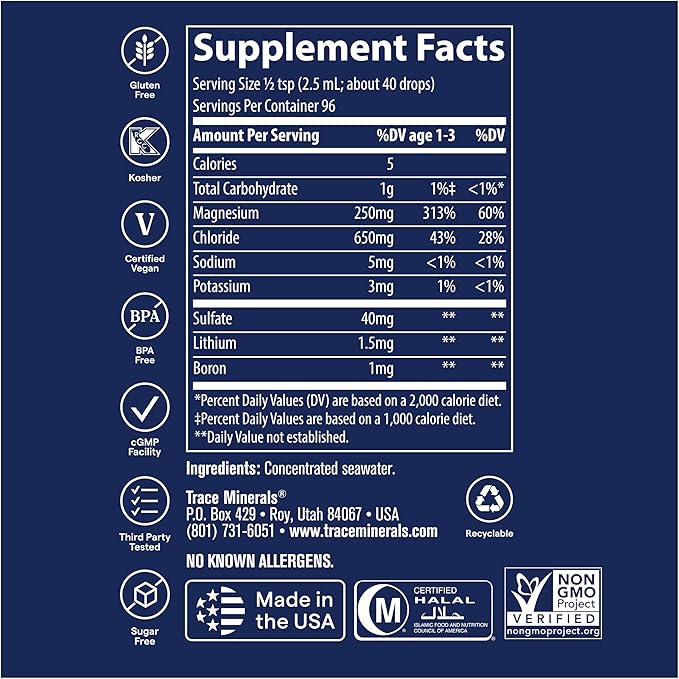 Trace Minerals ConcenTrace Trace Mineral Drops | Supports Energy Digestion Bone Health &amp Hydration 70+ Ionic Trace Minerals w/Magnesium Chloride &amp Potassium | Keto Vegan &amp Non-GMO | 9