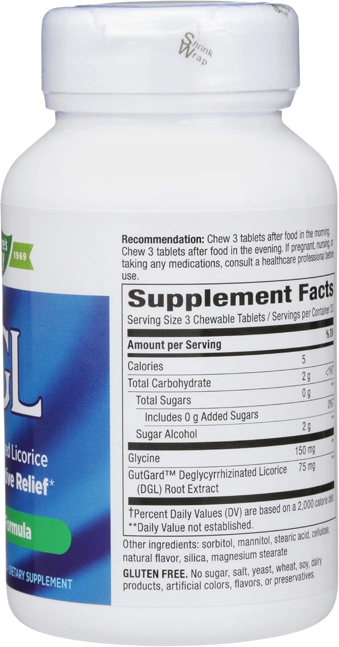 Enzymatic Therapy DGL (Without Fructose) 100 Chewable Tablets. Pack of 1