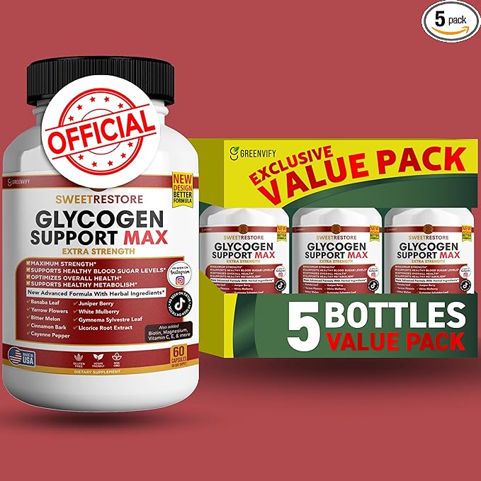 Sweet Restore Glycogen Support Max All Natural Formula to Maintain Healthy Levels Maximum Strength Daily Formula Reviews (5 Pack - 300 Capsules)