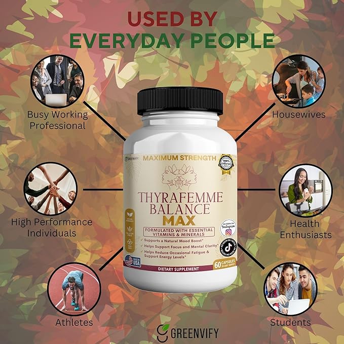 Thyrafemme Balance Max Mood and Energy Support Supplement 60 Capsules 30-Day Supply with B-Complex Vitamins (1)