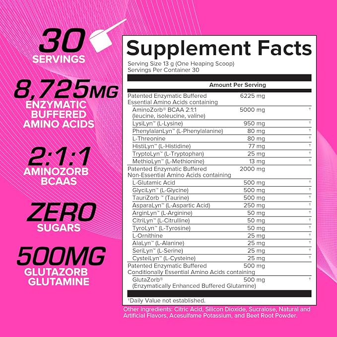 EFX Sports Aminozorb Elite 21 | PH-Correct Full Spectrum Aminos + Glutamine | Essential &amp Non Essential Aminos | Zero Sugars | 30 Servings (Pink Bubblegum)