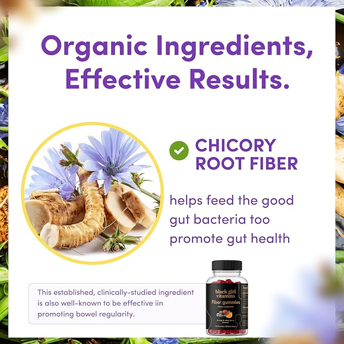 Black Girl Vitamins - Fiber Gummies - Prebiotic for Gut Health &amp Bloat Relief - Supports Digestion Regularity &amp Microbiome Balance - Vegan Gluten-Free Halal (Orange &amp Mixed Berry 30 Da