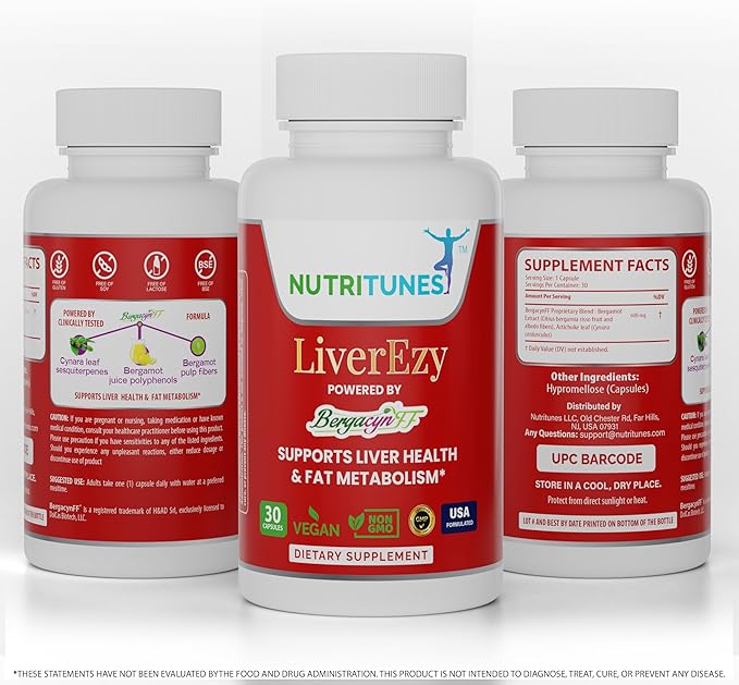 Liver Support Supplement–Supports Detox Cleansing &amp Lipid Metabolism – with Bergacyn FF (Bergamot &amp Artichoke) – 30 LiverEzy Vegan Capsules
