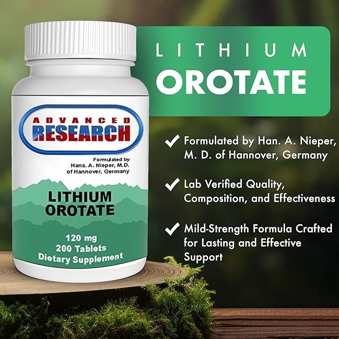 Dr. Hans Nieper Lithium Orotate 5mg 200 Count Lab Tested Non-GMO Gluten Free Vegan Friendly Supports Brain Health
