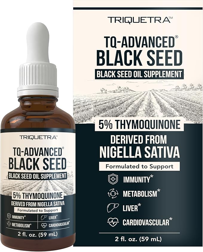 Black Seed Oil Liquid | 5% Thymoquinone - TQ-Advanced® | High Potency - 100 mg per Serving - 15:1 Concentrate from Nigella Sativa Extract Raw Form Vegan Formula Glass Bottle (30 Servings)