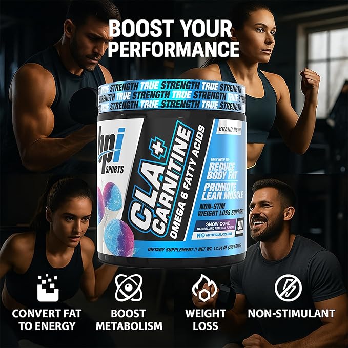 BPI Sports CLA + Carnitine – Conjugated Linoleic Acid – Weight Loss Formula – Metabolism Performance Lean Muscle – Caffeine Free – For Men &amp Women – Snow Cone – 50 servings – 12.34 oz.