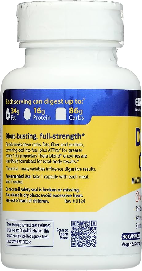 Enzymedica Digest Gold + ATPro Maximum Strength Digestive Enzymes Helps Digest Large Meals for Instant Bloating Relief 90 Count