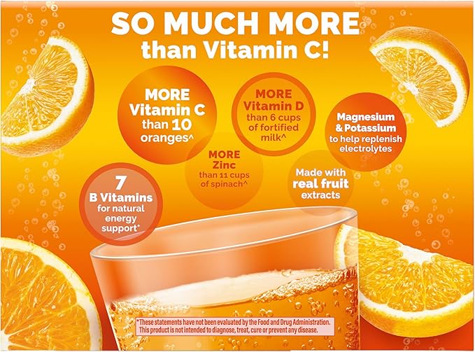 Emergen-C 1000mg Vitamin C Powder for Daily Immune Support Caffeine Free Vitamin C Supplements with Zinc and Manganese B Vitamins and Electrolytes Super Orange Flavor - 60 Count/2 Month Supply