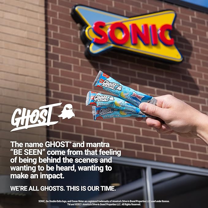 GHOST Hydration Packets Sonic Ocean Water 24 Sticks Electrolyte Powder - Drink Mix Supplement with Magnesium Potassium Calcium Vitamin C - Vegan Free of Soy Sugar &amp Gluten