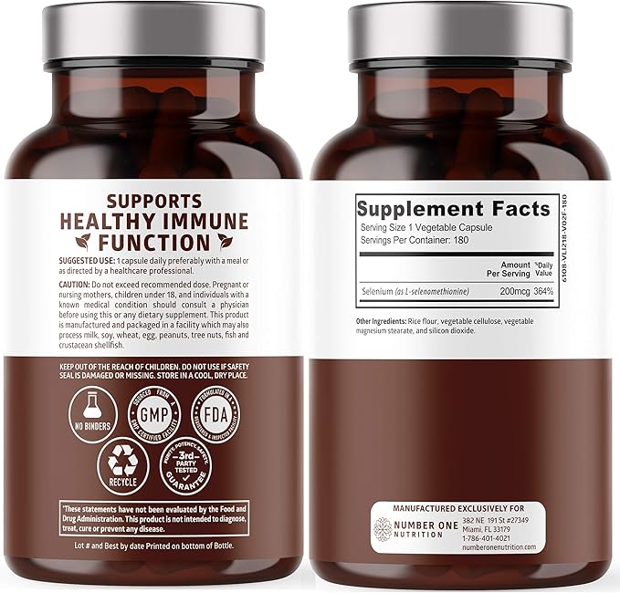 N1N Premium Pure Selenium [200MCG Max Absorption] Essential Trace Mineral to Support Immunity and Prostate Function 180 Veg Caps