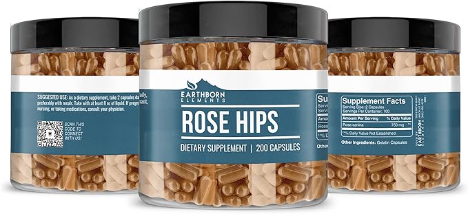 Earthborn Elements Rose HIPS &amp Bromelain Capsule Bundle (200 Capsules Each) Pure &amp Undiluted No Additives