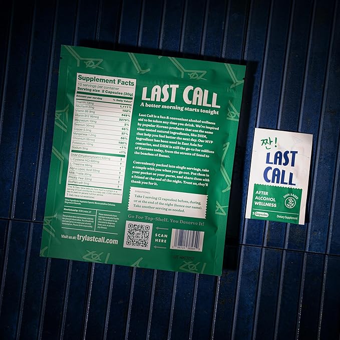 Last Call | Drinking Wellness Aid | DHM-Based Supplement | Dihydromyricetin Prickly Pear Milk Thistle B Vitamins | 10-Pack