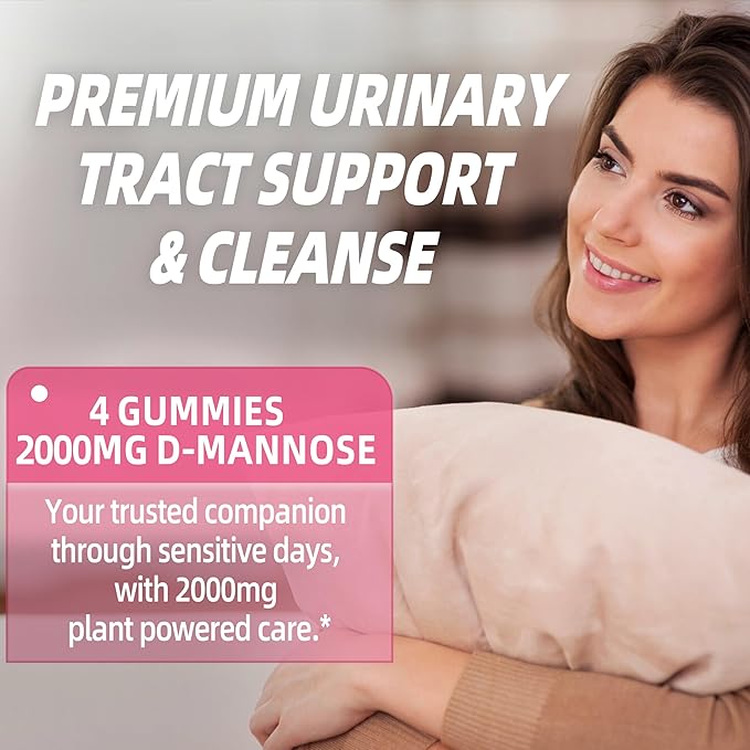 D-Mannose Gummies 2000mg with Cranberry 500mg &amp Hibiscus - D Mannose Chewable Supplements for Women - Liver Bladder Flush &amp Urinary Tract Cleanse Health Supplement - 120 Count