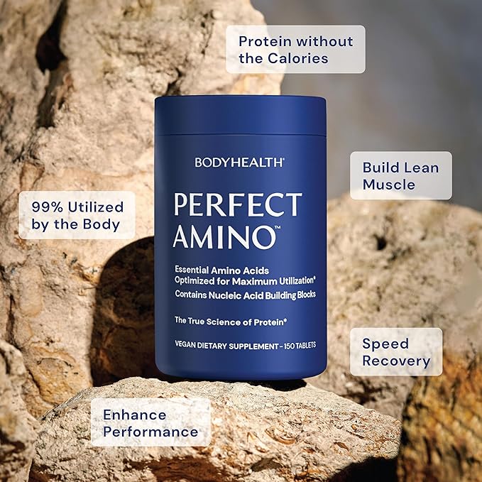 BodyHealth PerfectAmino (300 Tablets) Essential Amino Acid Supplement with BCAA and EAA Muscle Recovery Boost Energy &amp Stamina 99% Utilization Vegan Branched Chain Protein Pre/Post Workout