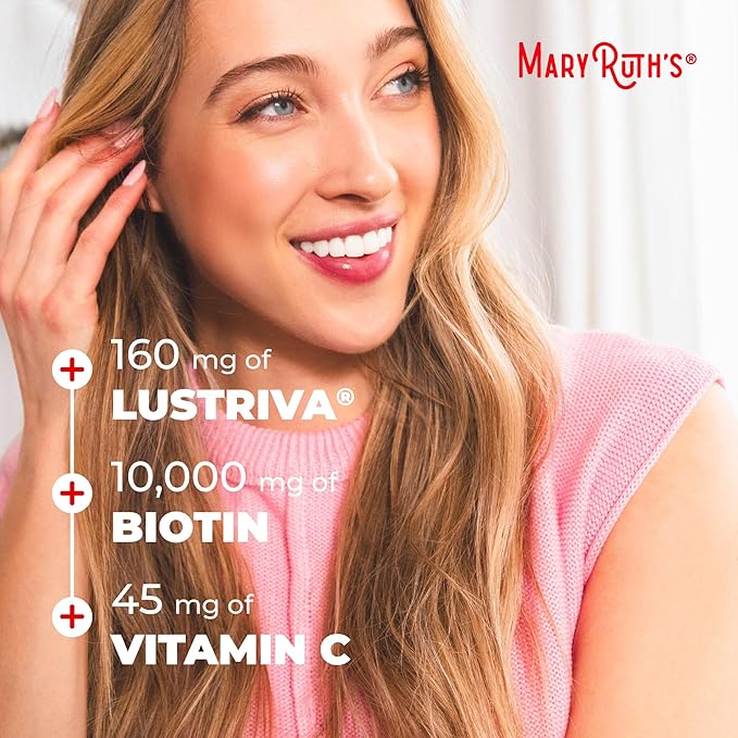 MaryRuth's Multivitamin + Hair Growth Gummies | with Lustriva® | Biotin 10000mcg | B Vitamins | Formulated for Thicker Hair Wrinkles Fine Lines Skin Care | Ages 18+ | 30 Servings