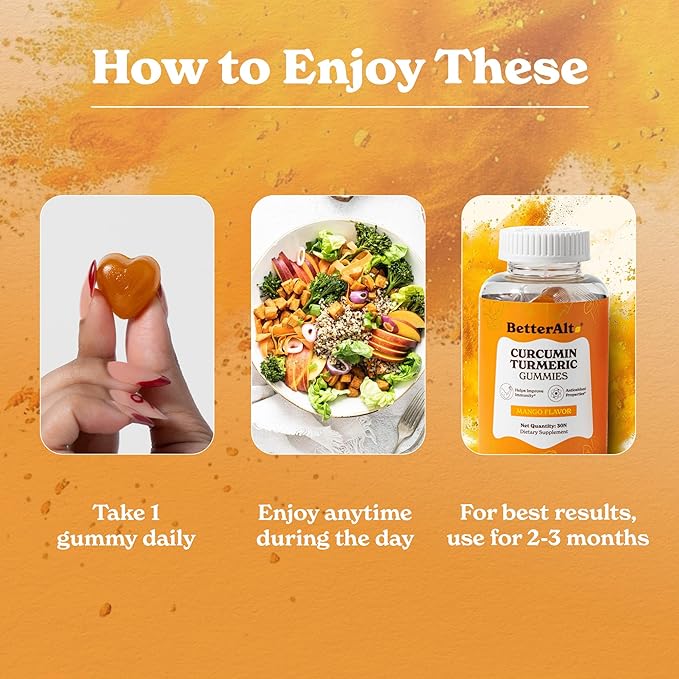 Better Alt Curcumin Gummies | Ginger &amp Peperine | Mango Flavor |1-Month Pack