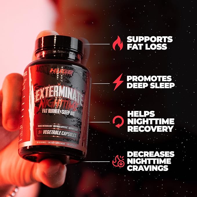 Exterminate Night Time Fat Burner &amp Sleep Support - Boost Metabolism Reduce Cravings &amp Burn More Calories - 10 Proven Ingredients Forskolin 5-HTP Saffron Paradoxine &amp Melatonin (100% S