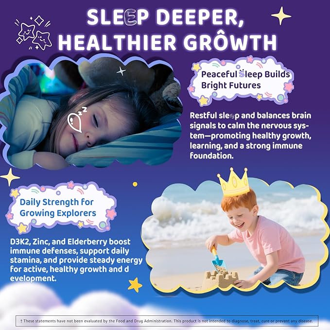 Kids Sleep Gummies NO Melatonin Sleep Aid Gummies w/ Magnesium Glycinate Magnesium Malate L-Theanine Lavender B6 Zinc D3K2 for Restful Sleep Relax Brain &amp Muscle Immune Support Non-GMO 1