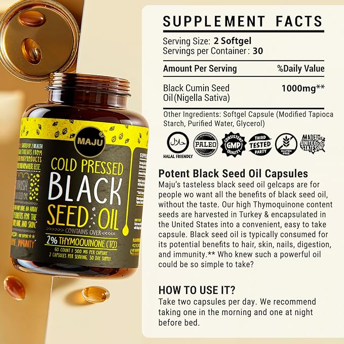Maju Superfoods Black Seed Oil Capsules and Purple Sea Moss Capsules Bundle
