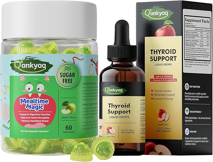 Q'ankyaq Thyroid Support Liquid Drops Thyroid Support for Women Appetite Booster Gummies for Kids Ages 3+