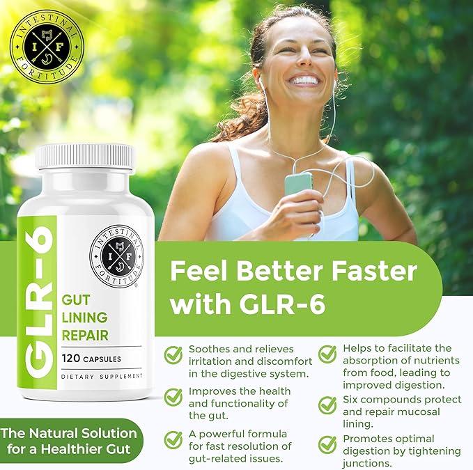 Intestinal Fortitude GLR-6 - Gut Lining Repair Supplement for Gut Health - Leaky Gut Repair with L-Glutamine Slippery Elm DGL Licorice Root Marshmallow Root Fenugreek - IBS IBD GERD - Vegan