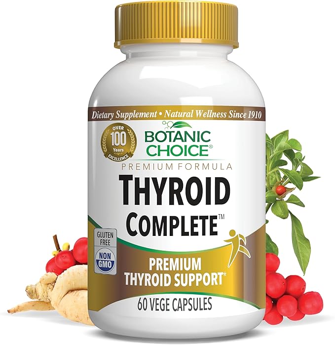 Botanic Choice Thyroid Complete –Support Now with Ashwagandha Schisandra Chinensis Iodine -for Thyroid Energy Hair Nail Health Heart Health Support Hormone Support (60 Vege Caps)